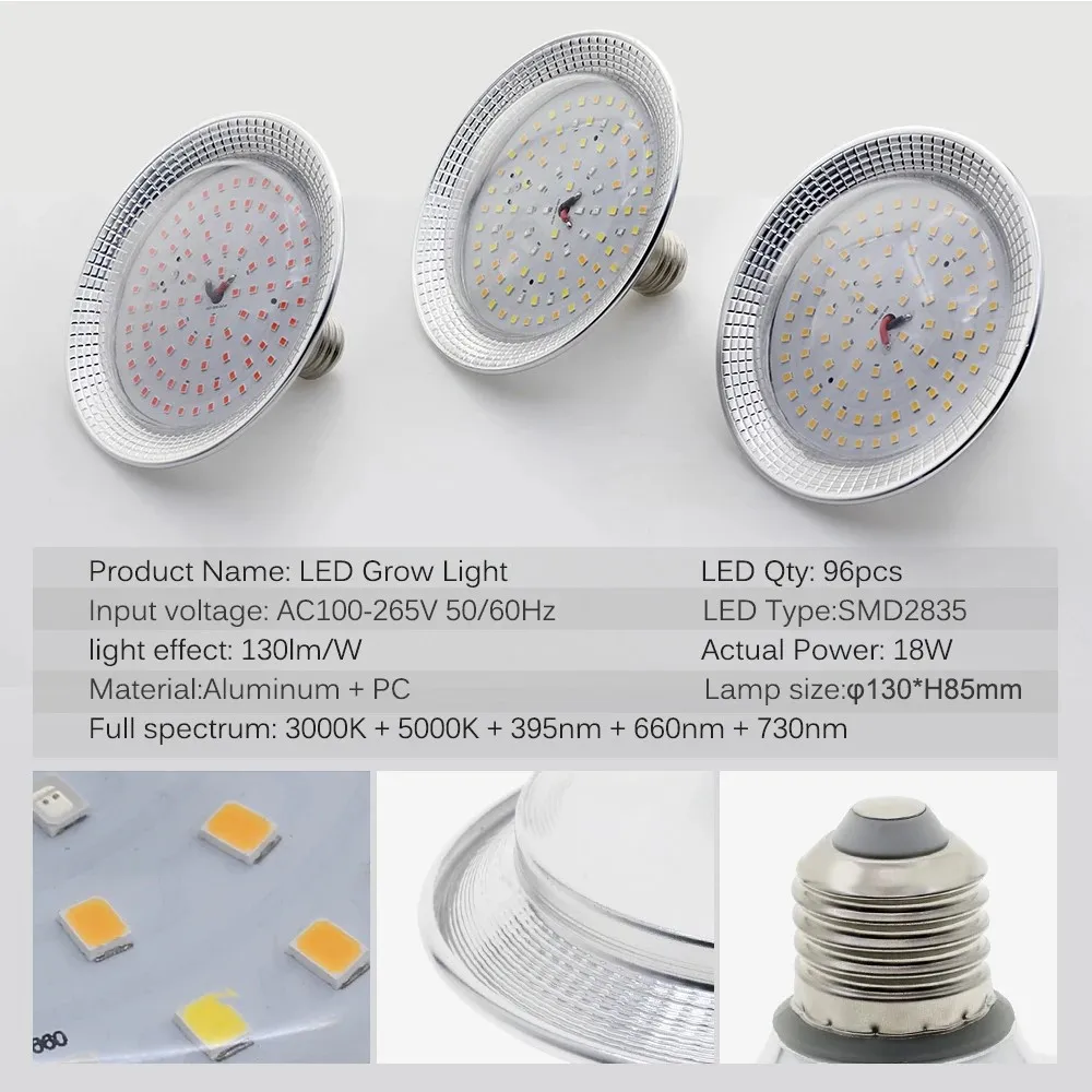 AC85V-265V LED Grow Light Spectrum เต็มสําหรับผัก Bloom โคมไฟ E27 โรงงานหลอดไฟสําหรับ Hydroponics LED Grow Light สําหรับพืชในร่ม