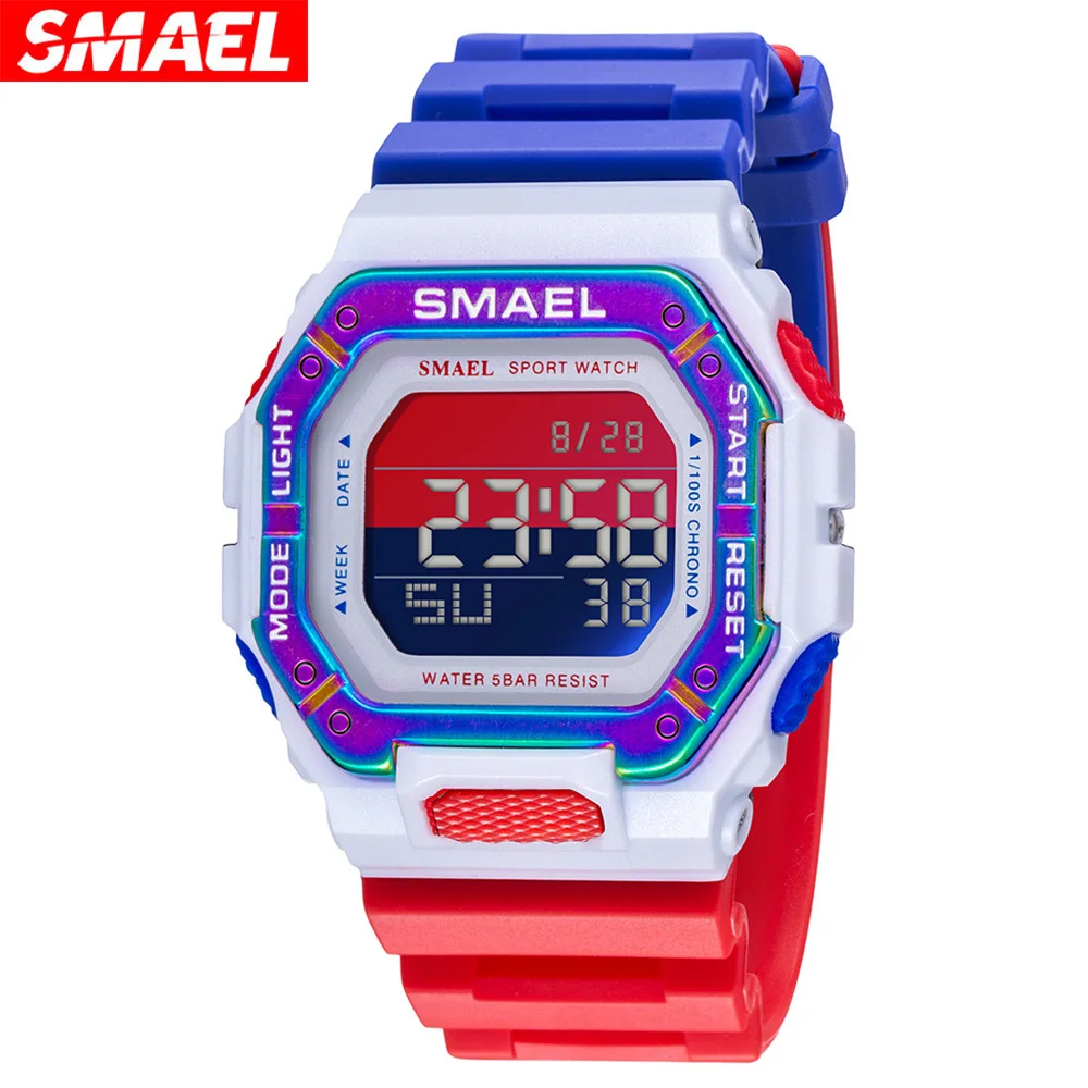 SMAEL SMAEL Orologio da coppia per studenti sportivi per il tempo libero Orologio elettronico luminoso impermeabile da 50 m con quadrante grande