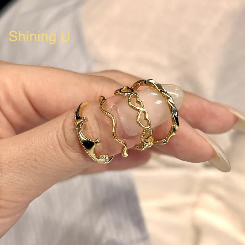 

Сияющее U S925 Серебряное Сердце Корона Простое Открытое Кольцо для Женщин Изысканные Ювелирные Изделия Лето