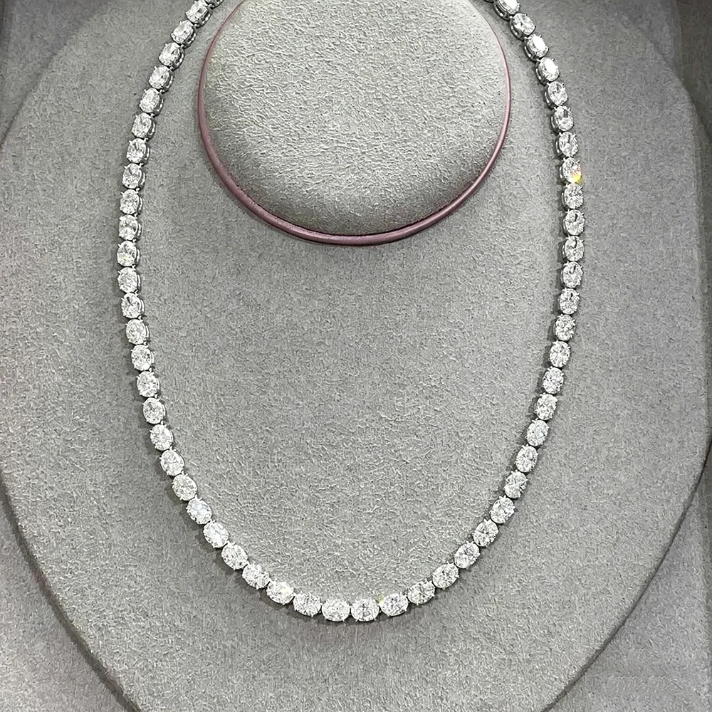 BXINY East West Oval Cut Moissanite Tennis Necklace S925 Silver 0.3-1.5CT Diamond Choker for Women Men Wedding Gift Fine Jewelry - view 6