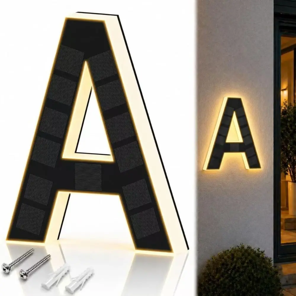 Solar Powered Solar House Numbers IP44 Waterproof LED Illuminated Lighted House Numbers Black Finish Light Up Design