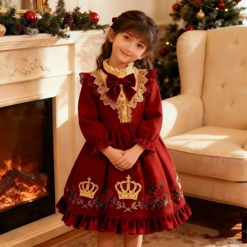 Girl Autumn Winter Dress 2026 New Baby Elegant Birthday Palace Style Lace Puffy Dress Princess Dress