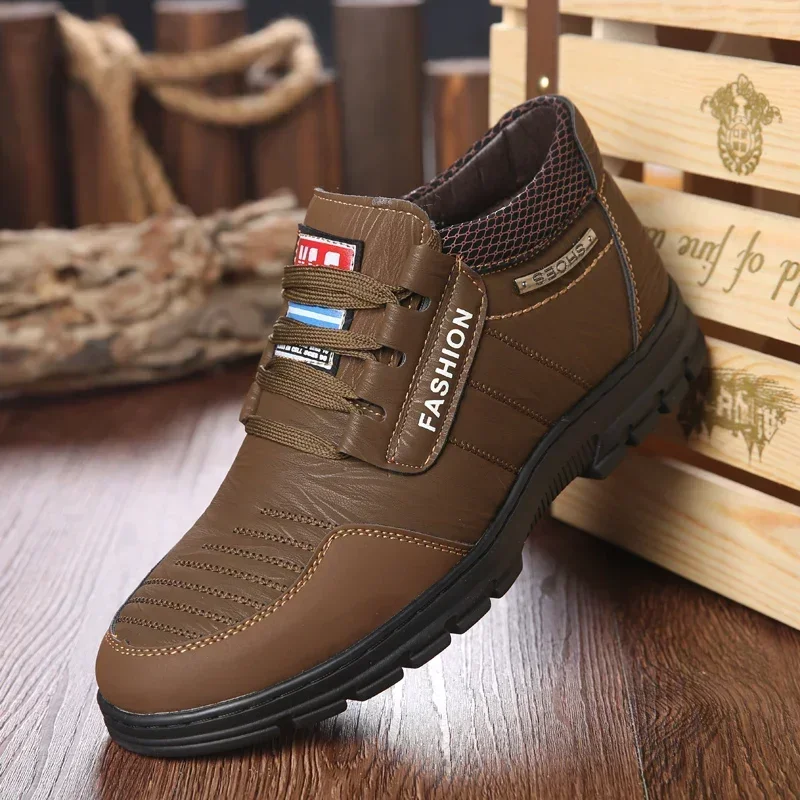 Winter Leather Men Boots Leisure Luxury Casual Shoes Mens Sneakers Keep Warm Snow Boots Non-slip Men Cotton Boots Bota Masculina