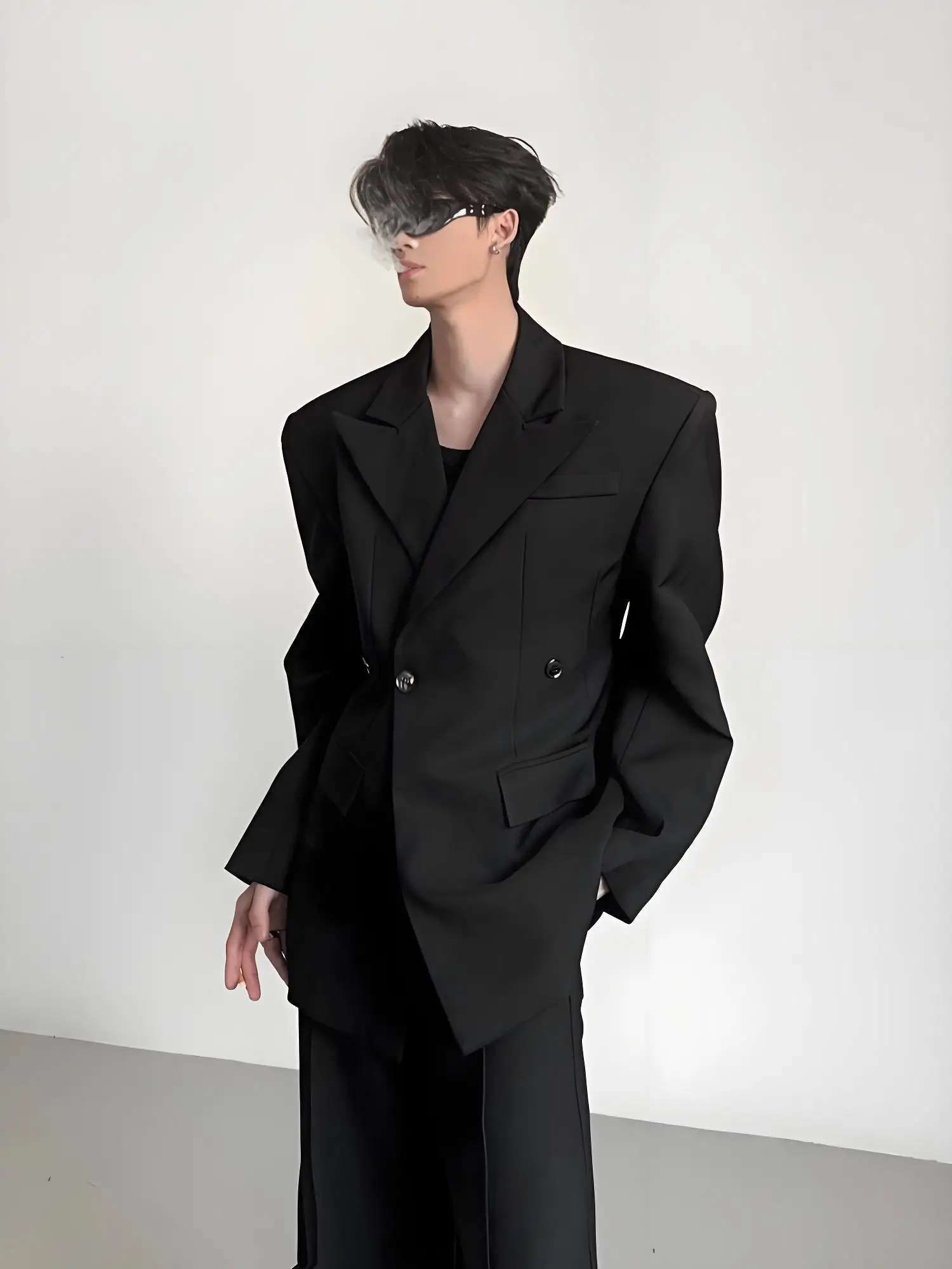 

Casual Men's Pure Color oulder Pad Suit Jaet Spring Autumn Single Button 3D Silhouette Faionable Casual Western Top