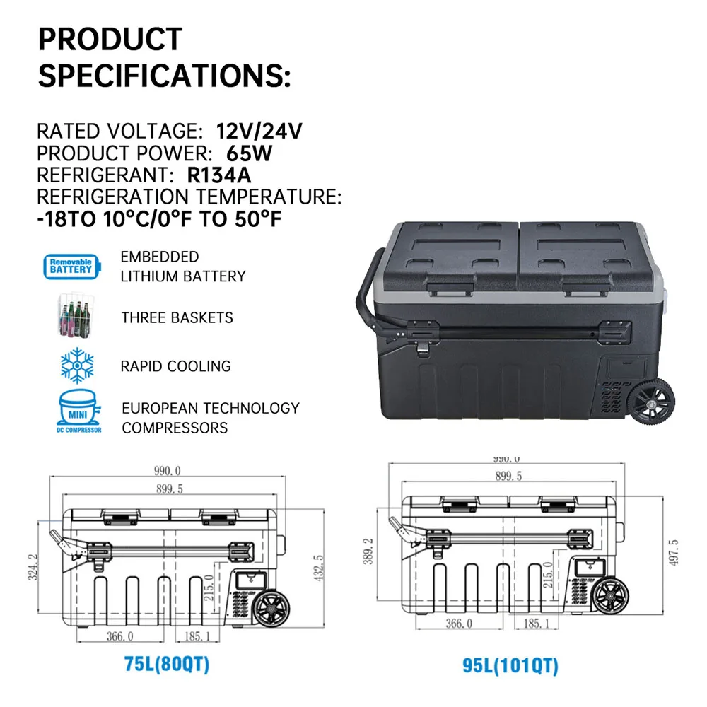 في الهواء الطلق 75L رائجة البيع التخصيص صندوق تبريد ضاغط الثلاجة 12 فولت التخييم في الهواء الطلق ثلاجة السيارة