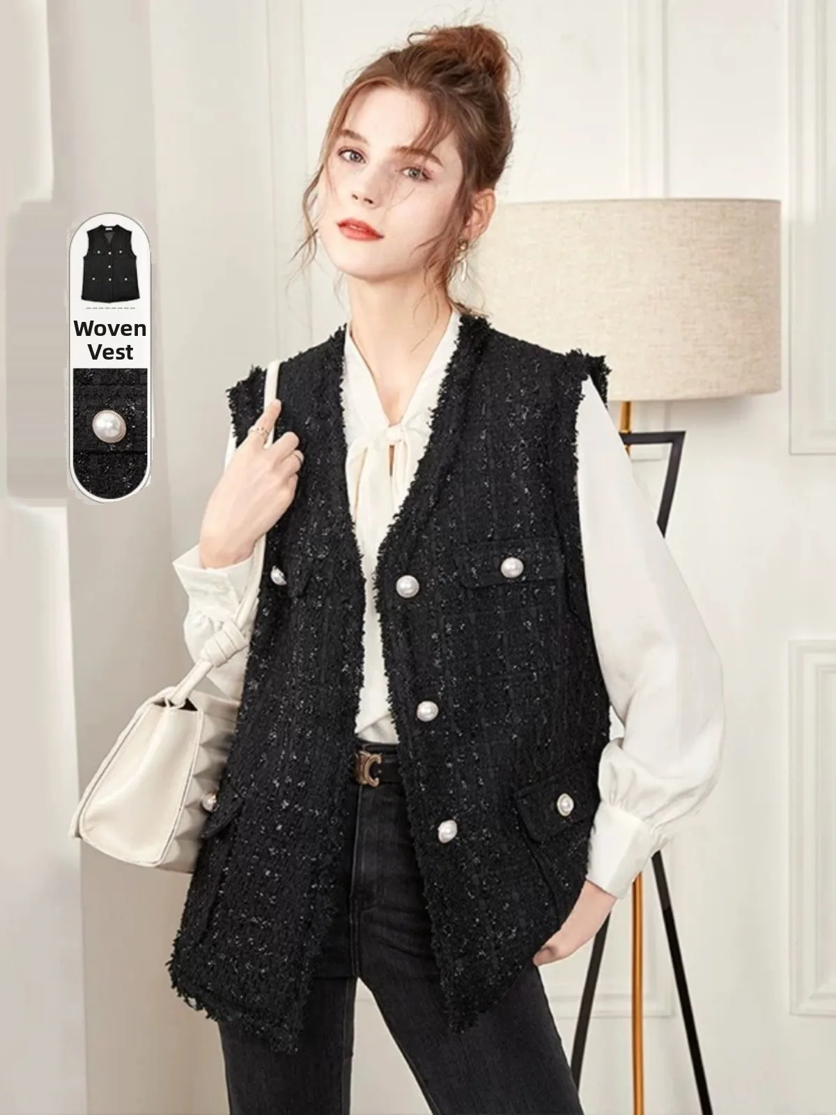 

Korean Sle Spring Autumn 2025 New Small Fraance Wind Vest Women's Versatile Slimming Jaet Loose Casual Sle Women's Vest