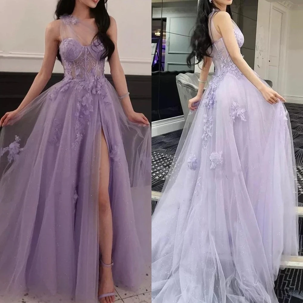 Jiayigong Prom Tulle Applique Vestidos Longos, Vestido de Dia dos Namorados, Ocasião sob medida de um ombro