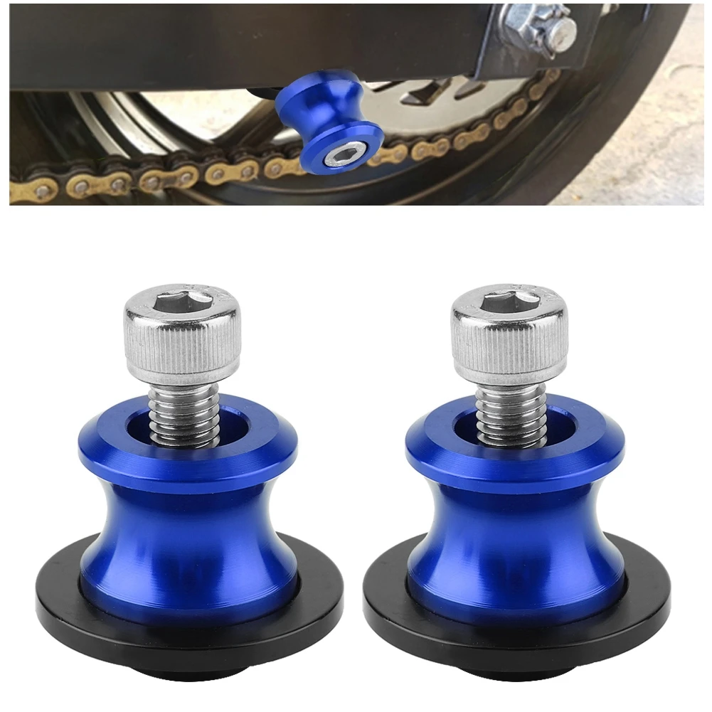 2pcs 6mm Motorcycle CNC Rear Stand Swing Arm Spool Sliders Stand Swingarm Bobbins (Blue)