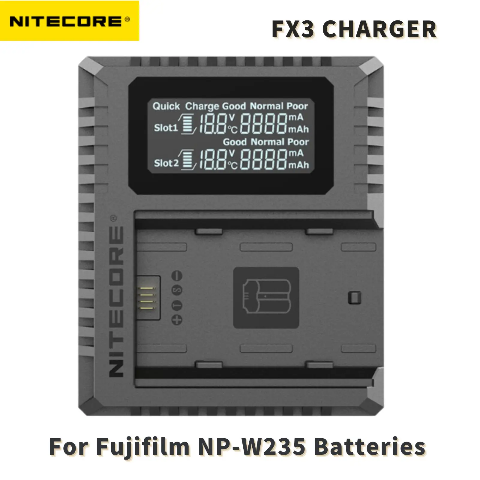 nitecore FX3 PRO Dual Slot USB QC Charger For Fujifilm GFX100S/XT4 Compatiple with NP-W235 Camera batteries