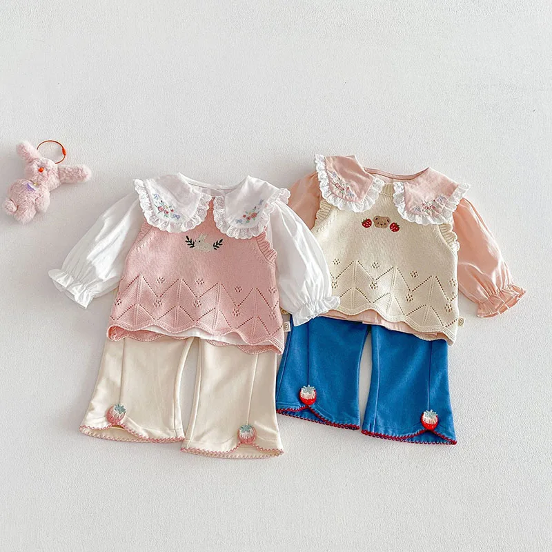 

MILANCEL New Spring Kids Knitted Vest 9M-5T Embroidery Bear Girls Tank Top Sweater Sweet Bunny Children Sleeveless Knitwear