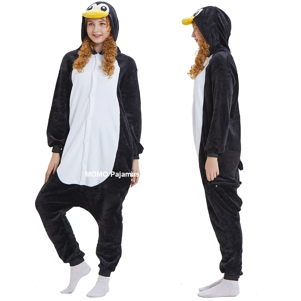 Animal Onesie for Adults Kids Parent-Child Sleepwear Penguin Cosplay Halloween Costume Christmas One Piece Pajamas for Women Men