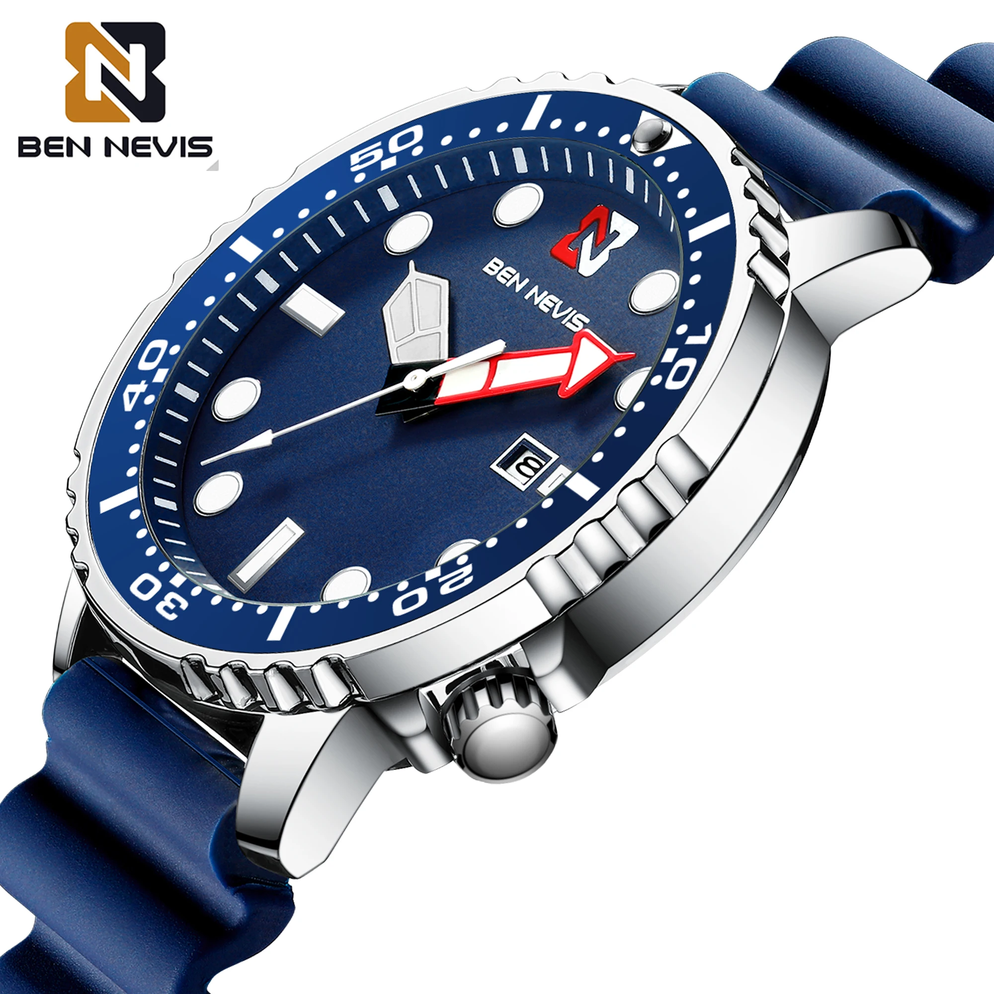 Luminous Watch For Men BEN NEVIS Quartz Watches Silicone Calendar Display Wirstwatch Man Chronograph Waterproof часы мужские Man