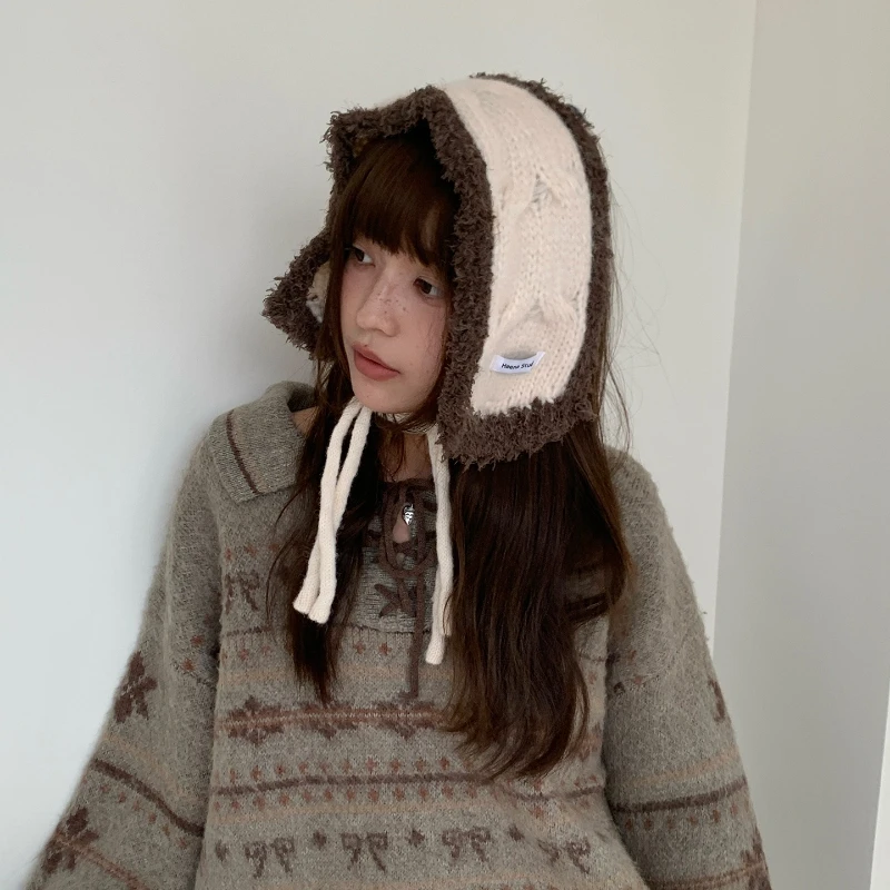 الكورية Ins الرياح أفخم محبوك لطيف الأذن يفشل الشتاء السيدات سميكة الباردة الدافئة الأذن مجموعات الدراجات في الهواء الطلق يندبروف الأذن أدفأ