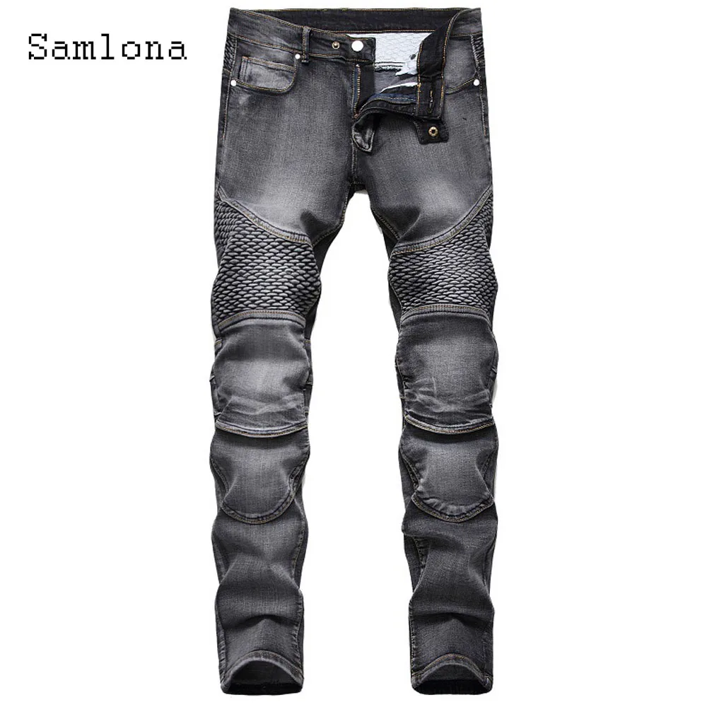 2025 أمريكا نمط موضة البضائع الجينز الدنيم السراويل الرجال الوقوف جيب الكاحل طول بنطلون الرجال عادية المرقعة بناطيل ضيقة جديد