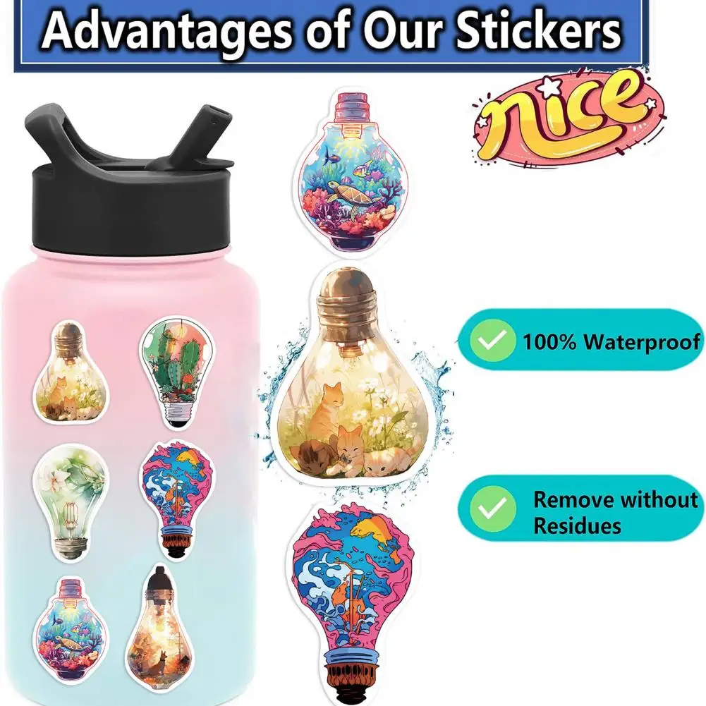 Luggage Decoration Stickers Waterproof Light Bulb World Sticker Set Non-repetitive Self-adhesive Pvc Decals for Phone Laptop