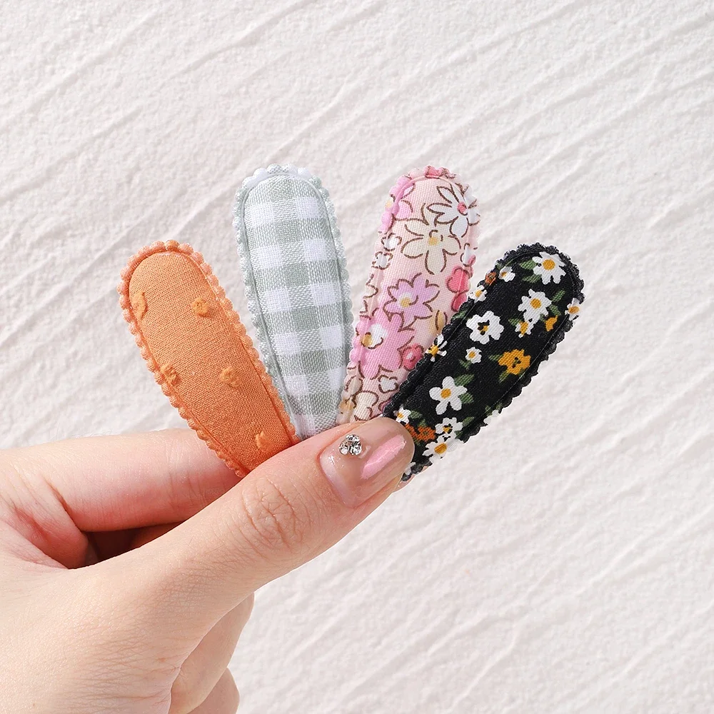 10Pcs/Lot Fresh Print Cotton Alloy Hair Clips for Kids Fabric Plaid BB Hairpins Girl Hairgripe Headwear Baby Hair Accessories