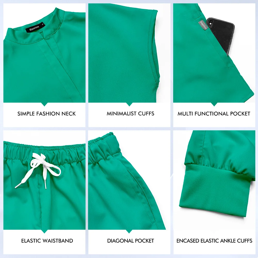 Niaahinn الزي الطبي عالي الجودة مستشفى معاطف للأطباء والممرضات الدعك مجموعات النساء ملابس التمريض طبيب الأسنان زي ملابس العمل السريرية