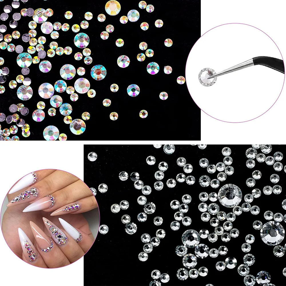 Decorações Nail Rhinestones, 3D Crystal, AB, Diamante Gem, Glitter, New Multi-Size Nails, Ponto Caneta Broca, Maquiagem Pedras, DIY Nail Art