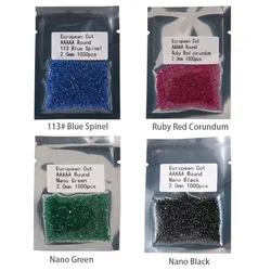 1000pcs/bag 0.9mm~3.0mm Round Brilliant Cut 5A Nano Green Ruby Red Corundum Wax Setting 113# Blue Synthetic Loose Stones For DIY