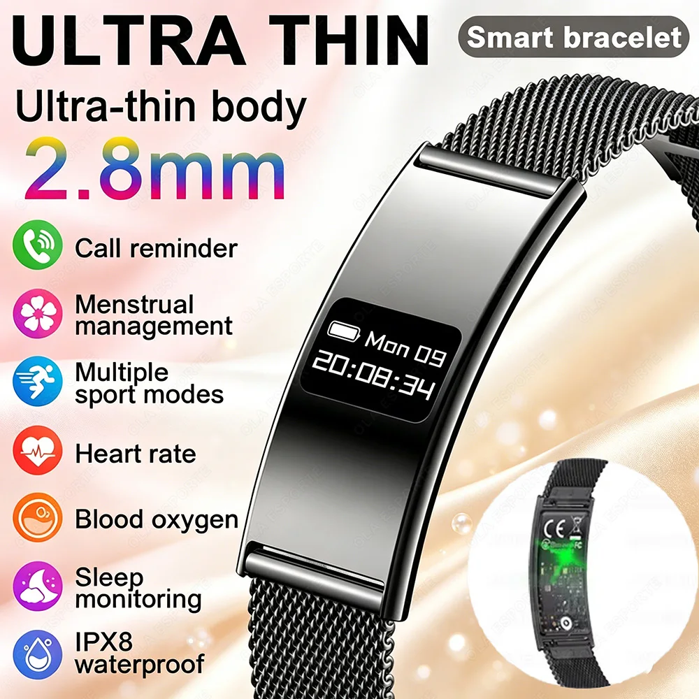 Pulseira inteligente masculina e feminina, monitor de frequência cardíaca e sono, pulseira inteligente à prova d'água, rastreador de fitness esportivo