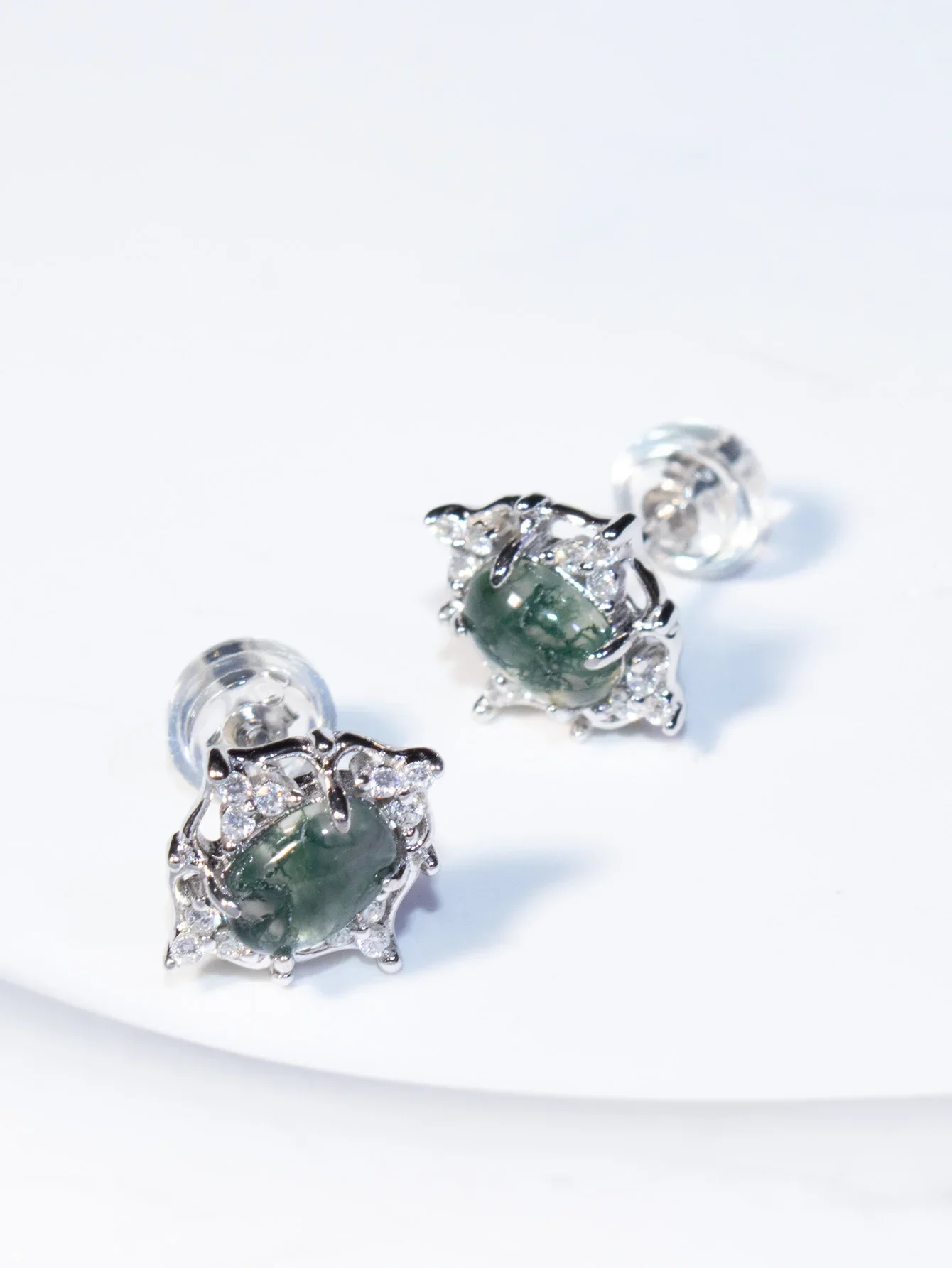 Silver 925 Stud Earrings  Water Grass Earrings Oval 4*6mm Water Grass Agate Earring for Woman Birthday Gift