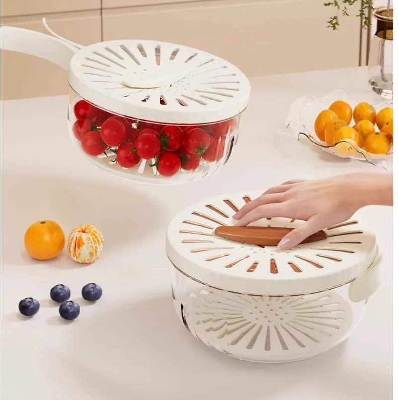 1pc Kitchen Foldable Draining Basket Sink Fruit Vegetable Washing Basket Refrigerator Food Preservation Storage Box With Lid