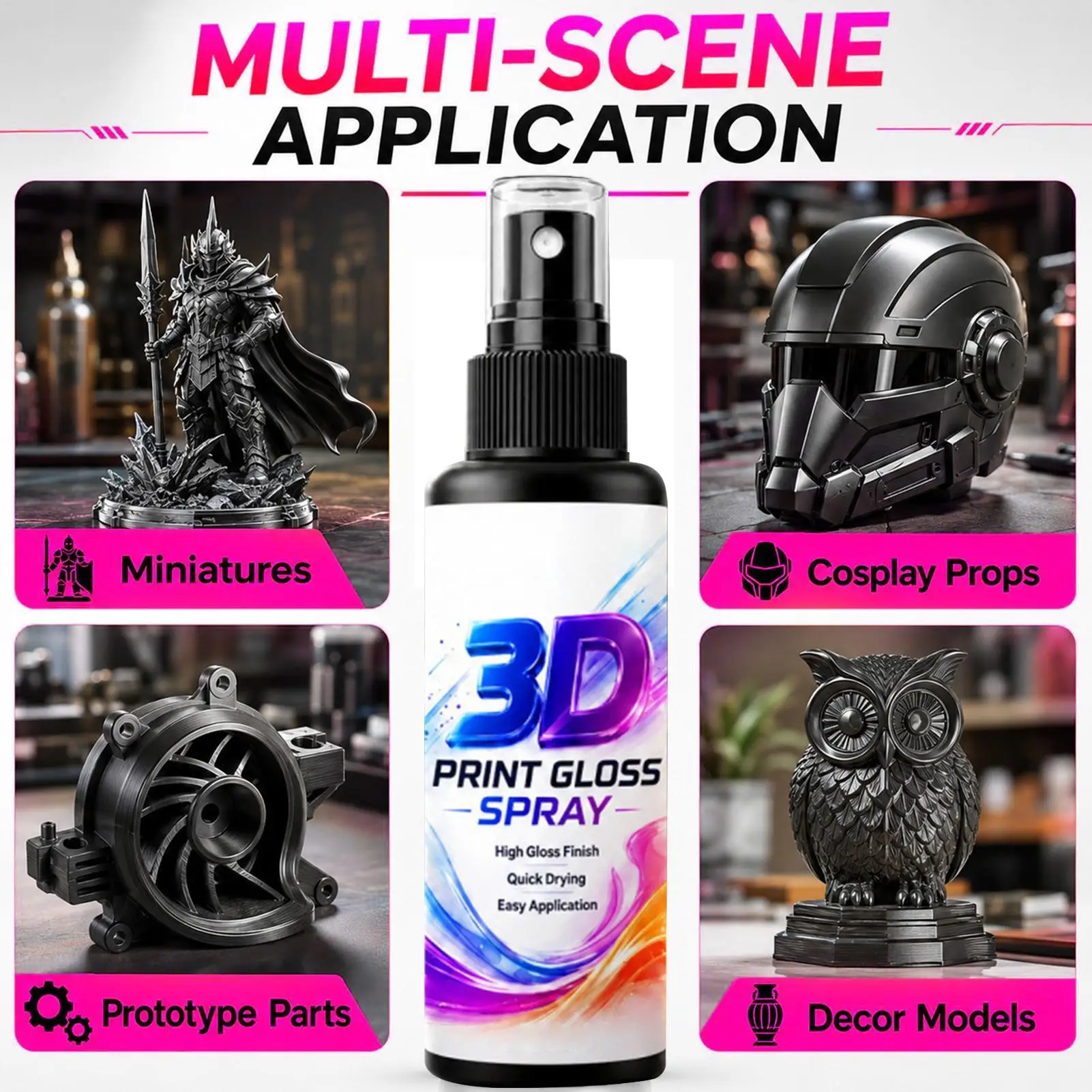 3D Print Gloss Spray 50/100ml Gloss Enhancer for PLA,ABS,Resin & PETG,Restores Shine,Smooth Finis h,Easy Spray Application