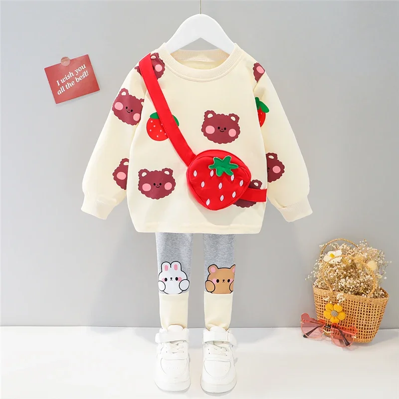 Spring Autumn Baby Girls Clothing Sets Kids Cartoon Rabbit Long Sleeve T Shirt Pants Children Casual Clothes Infant Outfit