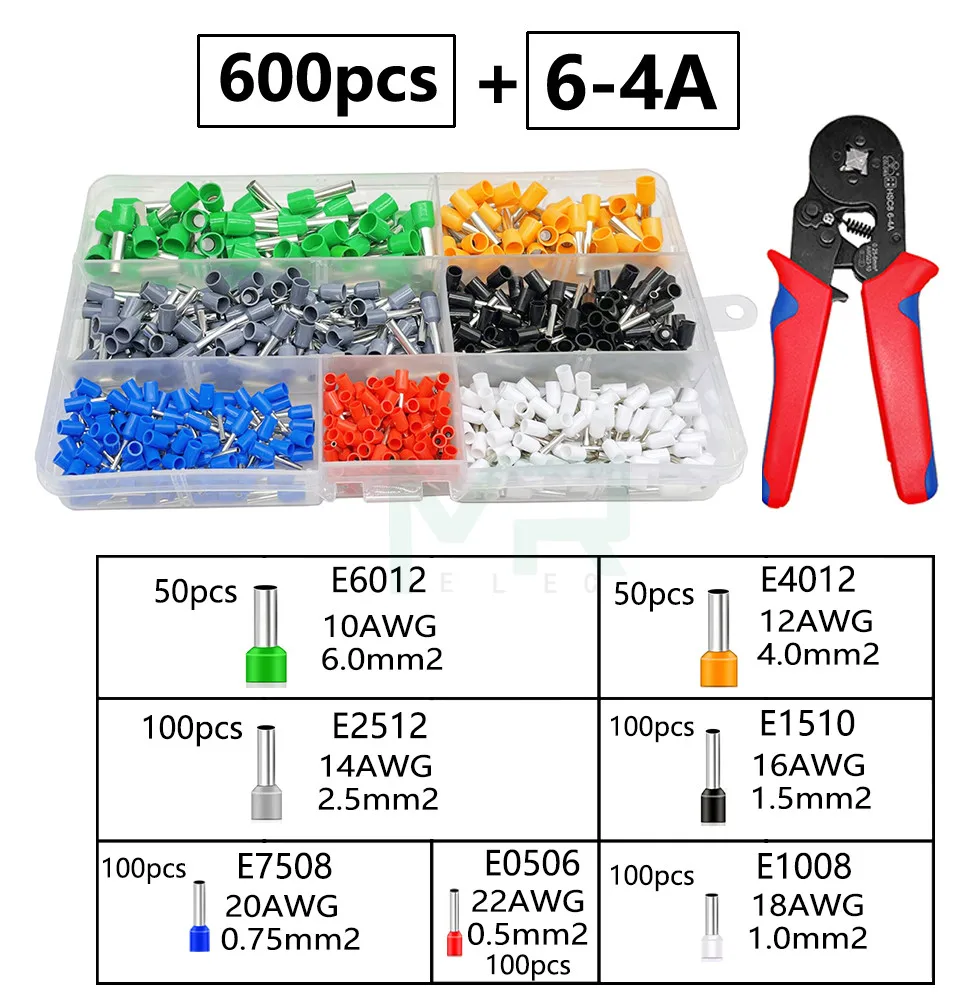 400/600/720 pcs Crimp Connector Insulated Cord Pin End Terminal  Kit Set Tubular Crimping Connectors Plier Assorted