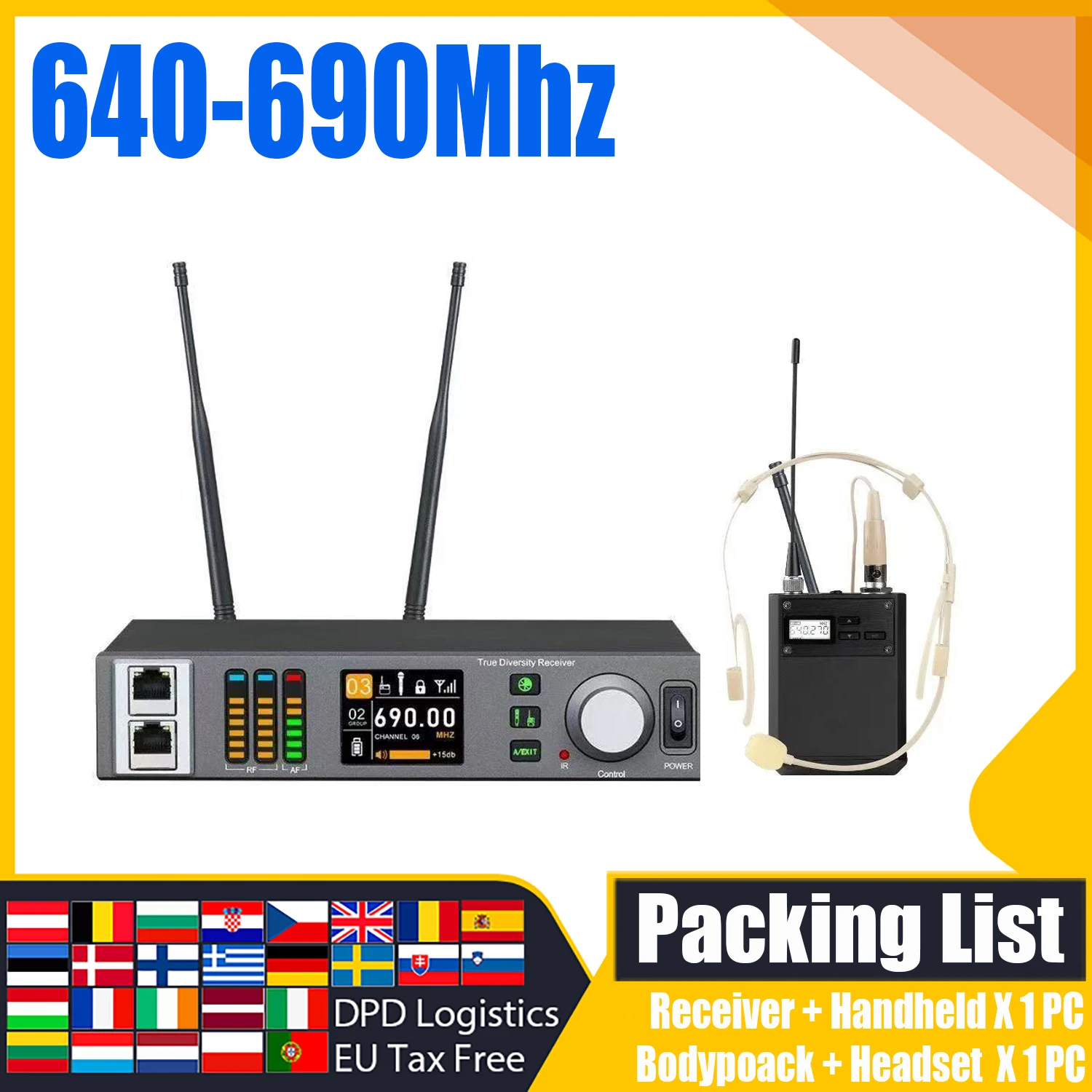 ADUZIC Pro-X1 X2 Drahtloses professionelles Mikrofone Bühnenmikrofon 500/600 MHz Handkopfbedeckung Schwanenhalsmikrofon mit Spektrum 200 m 8