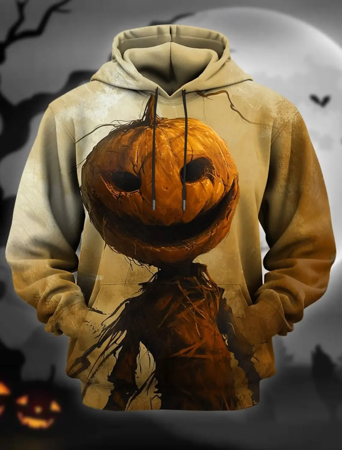 

Men's Pumpkin Printed Hoodie, Orange Hooded Pocket, Halloween, Holidays, Fashion Design, Autumn, Winter