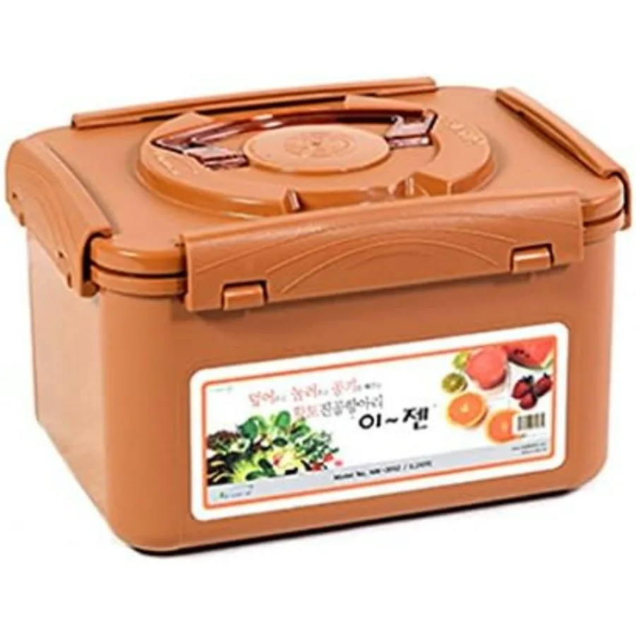 

Premium Kimchi Sauerkraut Container for Probiotic Fermentation with Inner Vacuum Lid in Earthenware Brown Color Ideal for Home