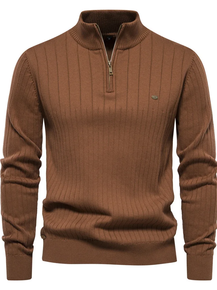 

Повседневный мужской свитер с длинным рукавом на молнии, однотонный, из хлопка, теплый, для весны, осени и зимы