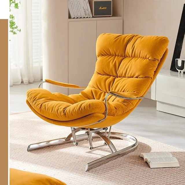 

Single Sofa Lazy Rocking Chair Steel Modern Design Living Room Balcony Light Luxury Leisure Home Furniture Down+latex Filled