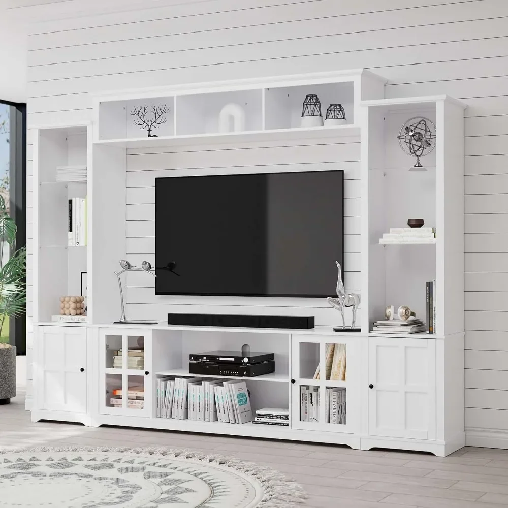 4 Piece Wall Unit TV Stand with Bookshelf,TV Console Table Media Entertainment Center, Living Room Wine Cabinet Display Cabinet