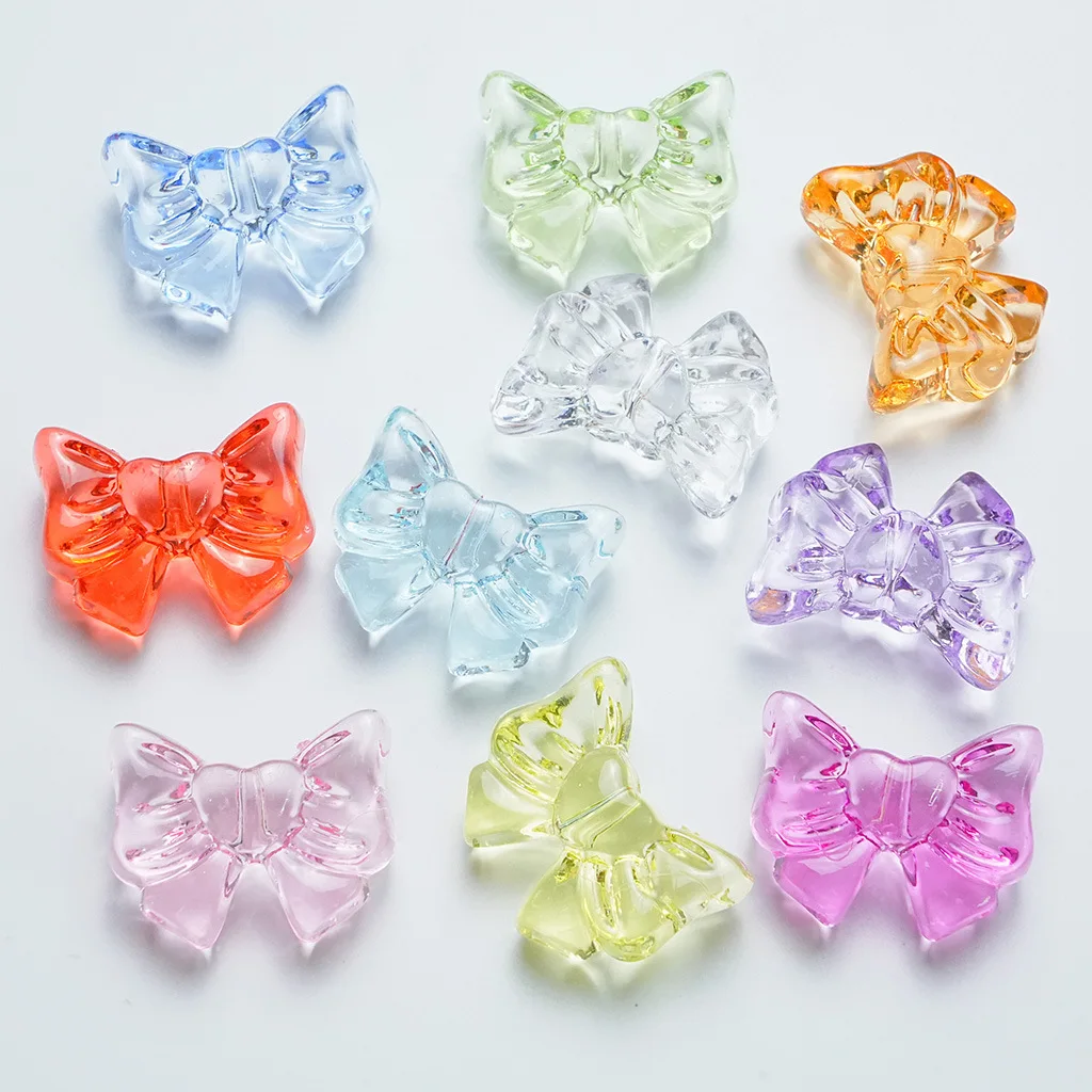 10Pcs Acrylic Bow Loose Beads Transparent Bowknots Beaded With Hole For Jewelry Making Handmade DIY Phone Chain Material 28x22mm