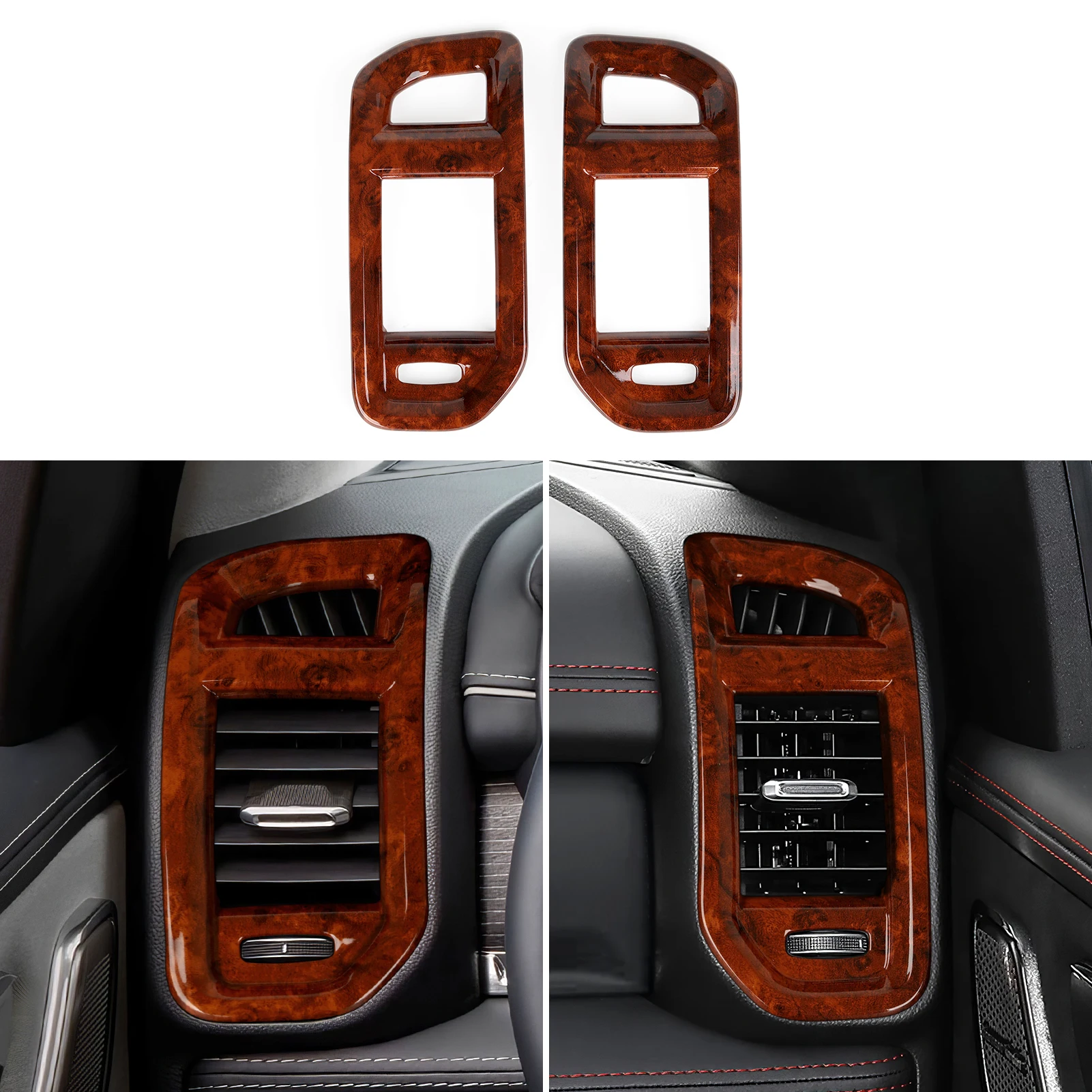 

For Dodge RAM 1500 2500 3500 2019-2026.Car Center Console Side Air Outlet Panel.Wood Grain Interior Sticker ABS Accessories.