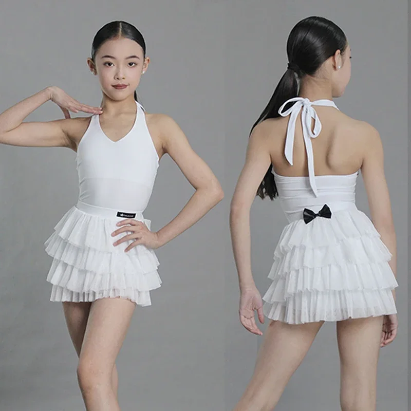 

Latin Dance Clothing For Girl's Rumba Salsa Stage Clothes Children Dance Performance Practice Costume White 2 PCS Set
