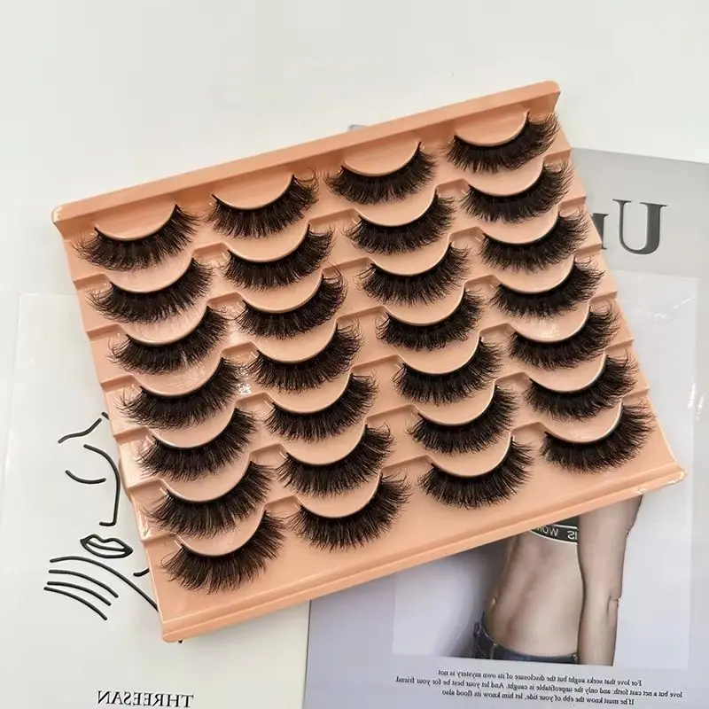 14 Paar russische Streifenwimpern aus Nerz, flauschige 3D-Kunstwimpern für einen unordentlichen, dichten Make-up-Look zur Augenverschönerung