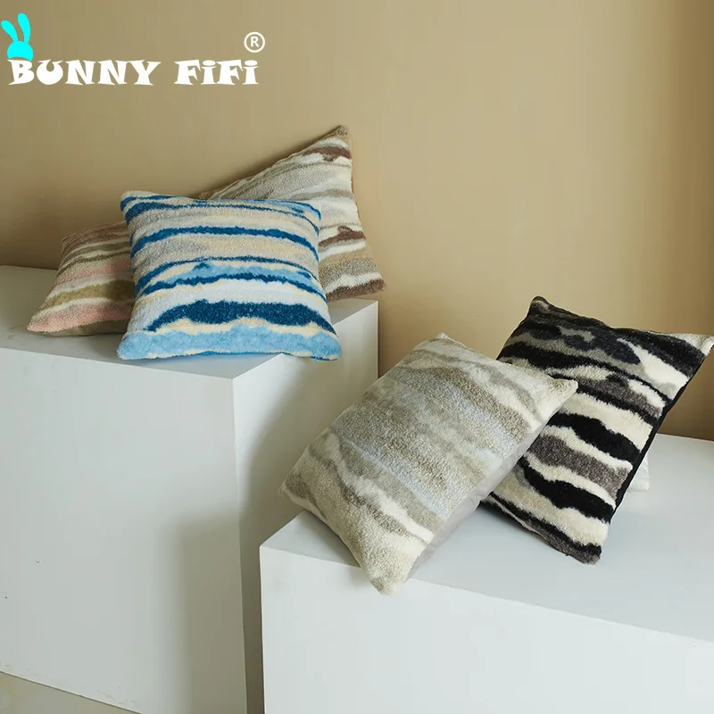 Nuevas fundas de cojines con textura de felpa, funda de almohada de lujo de terciopelo de felpa suave, almohada decorativa de 45x45cm para sofá, dormitorio y sala de estar