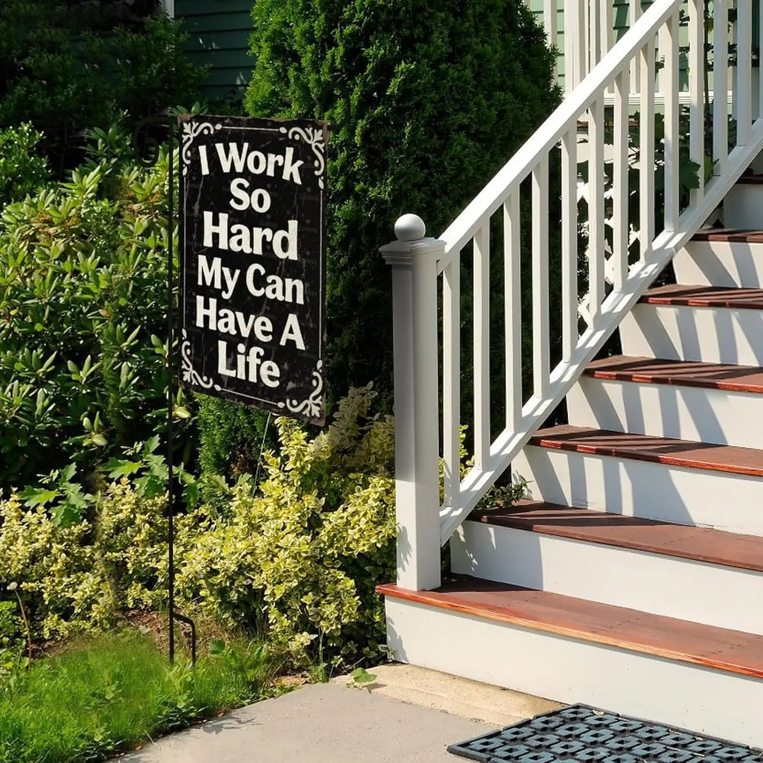 علم الحديقة "أنا يعمل بشدة جدًا حتى قطتي يمكن أن تتمتع حياة أفضل" مزدوجة الجوانب 12 × 18 في الخيش الصغير ديكورات للباحة الموسمية fo AAO #6