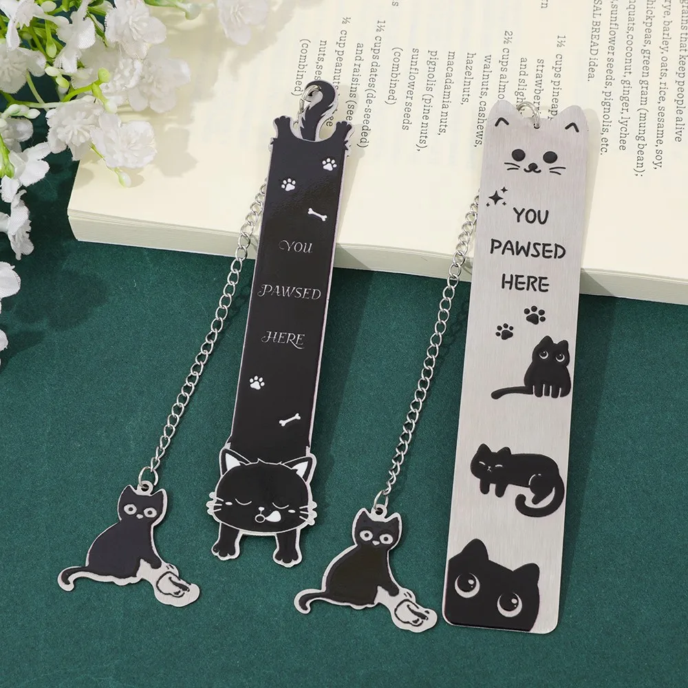 

Cute Cat Metal Bookmarks with Chain, ‘You Pawsed Here’ Quote Page Markers, Whimsical Feline Stationery for Book & Cat Lovers