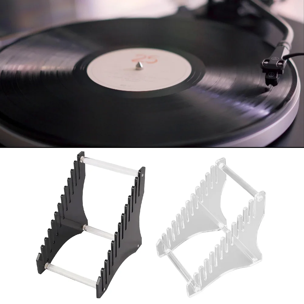 CD storage rack made of sturdy acrylic holds 12 albums with modern design for home display in black or transparent