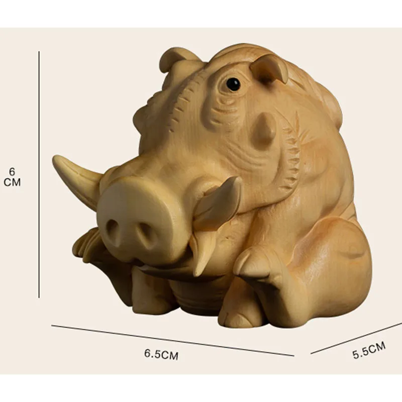 D195 - 6 x 5 x 6.5 CM Carved Boxwood Carving Figurine : Warthog Pig