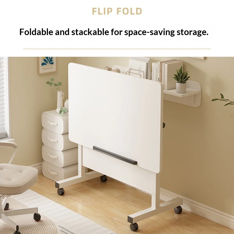 Portable Folding Laptop Bedside Table Adjustable Height Rolling Wheels Computer Desk Study Drawing Bedroom Multifunctional