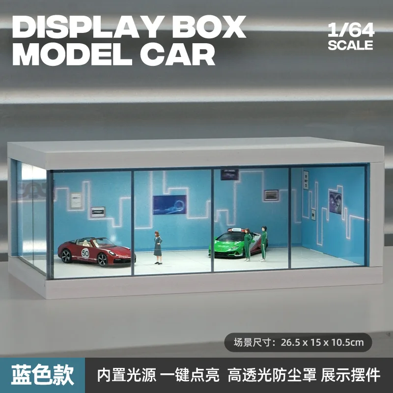 1/64 Miniature Scene Accessory DIY Parking Lot Dust Cover Storage Boxes Car Showroom W light Display Case For Vehicle  Collectib