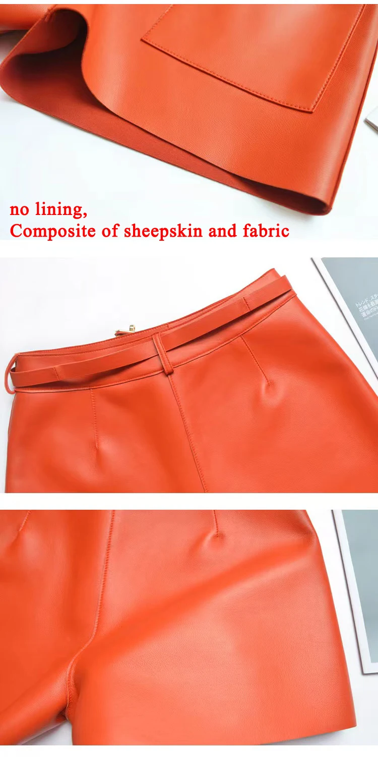 Real Sheepskin Leather Shorts Women New Arrival 2024 Casual Genuine Leather Shorts Versatile White Belt Botton short mujer Pant