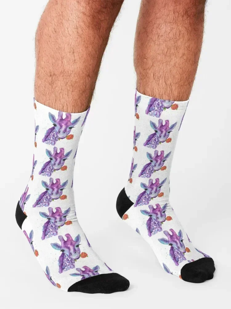 Zoya, the Purple Giraffe Watercolor Socks loose colored Antiskid soccer hip hop Women Socks Men's