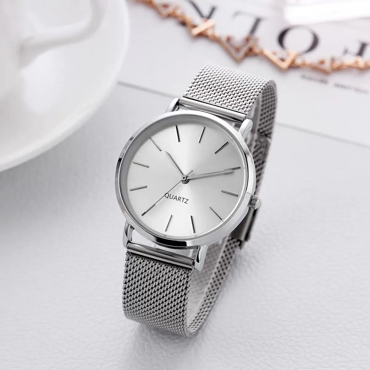 Fashion Sliver Women\'s Watches Luxury Metal Analog Quartz Wristwatch Mesh Belt Simple Elegant Ladies Watch Clock Reloj de Mujer