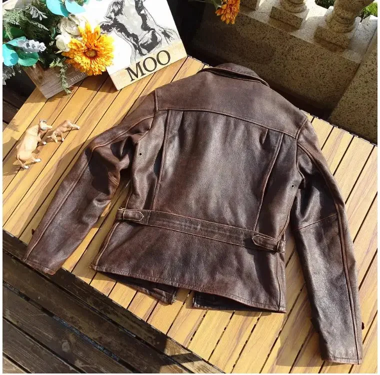 Shop Best.100% natural Matte cowhide jacket.Men vintage Brown casual leather coat.Plus size slim fit soft clothing